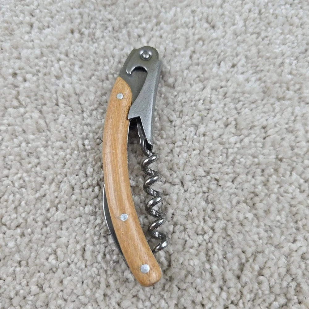 Unbranded Wine‎ Opener Brown Wood Handle Stainless Steel Waiters Corkscrew Multi